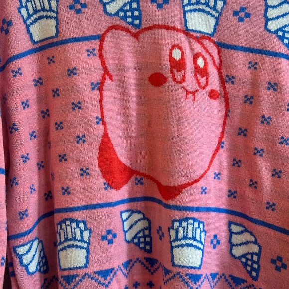 Nintendo Kirby HAL Laboratory Inc Graphic Knit Christmas Sweater Pink-Blue - Picture 3 of 11